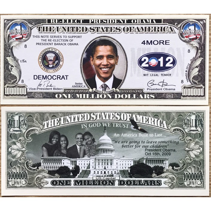Tờ Hình Tổng Thống Mỹ Obama  playmoney 1 triệu USD TMT COLLECTION- TTOBM1USD