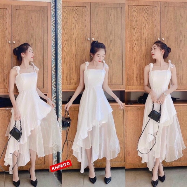 [MẪU HOT] Đầm xòe chéo tà vạt xéo hai dây cột nơ vai form dài - Hadi Dress | BigBuy360 - bigbuy360.vn
