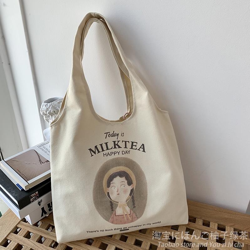 Túi vải canvas, túi vải đeo vai MILKTEA phong cách Nhật Bản