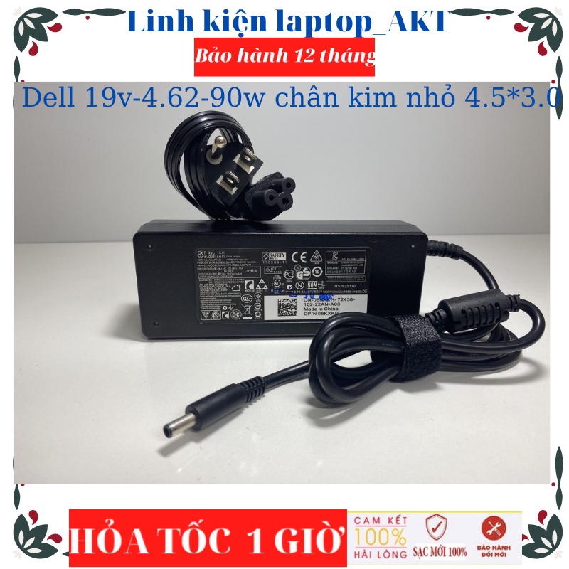 Sạc Laptop Dell 19.5V-4.62A-90W-Zin chân kim to, chân kim nhỏ, chân khấc kèm dẩy nguồn