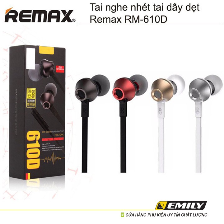 [ Tai nghe nhét tai dây dẹt Remax RM-610D - Bảo Hành 12 tháng