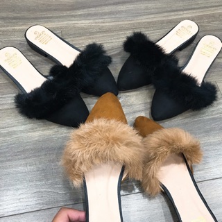 Giày mules viền lông siêu xinh