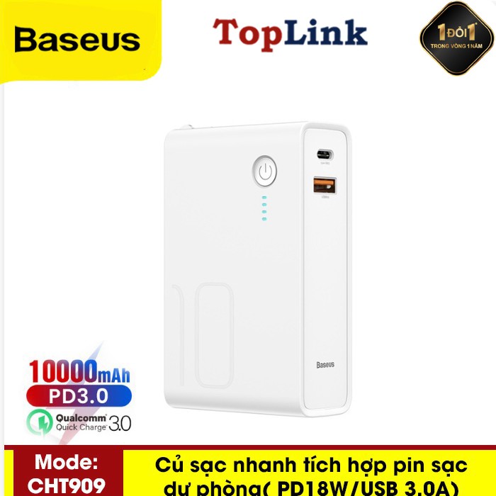 Pin Sạc Dự Phòng 2in 1 CHT909 Dung Lượng 10000 Mah Power Bank Tích Hợp Củ Sạc Nhanh Với