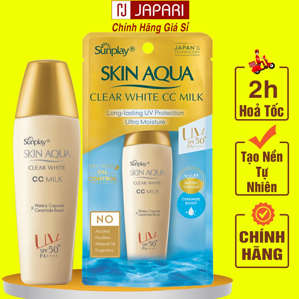 Kem Chống Nắng Sunplay Skin Aqua Clear White CC Milk Sữa Cho Da Mặt Dưỡng Trắng Tạo Nền Chính Hãng Nhật Mỹ Phẩm JAPARI