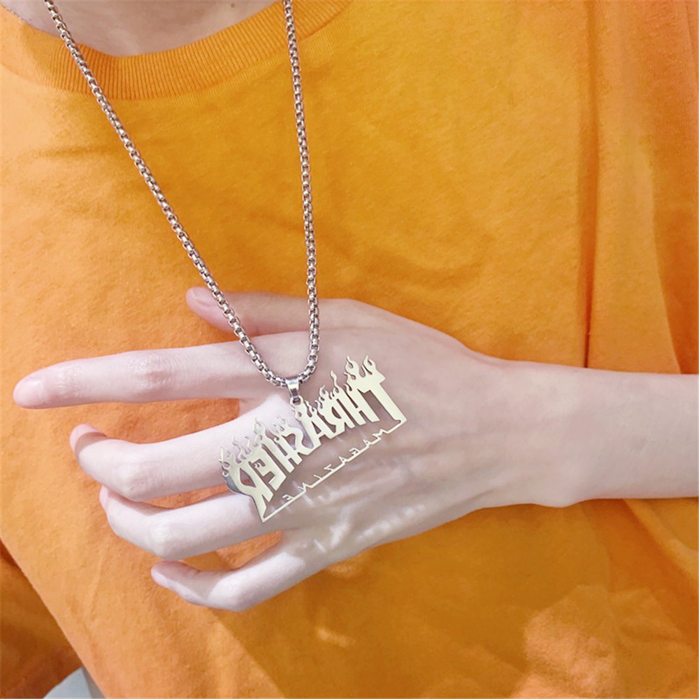 Dây chuyền mặt chữ THRASHER phong cách hip hop thời trang dành cho nam và nữ