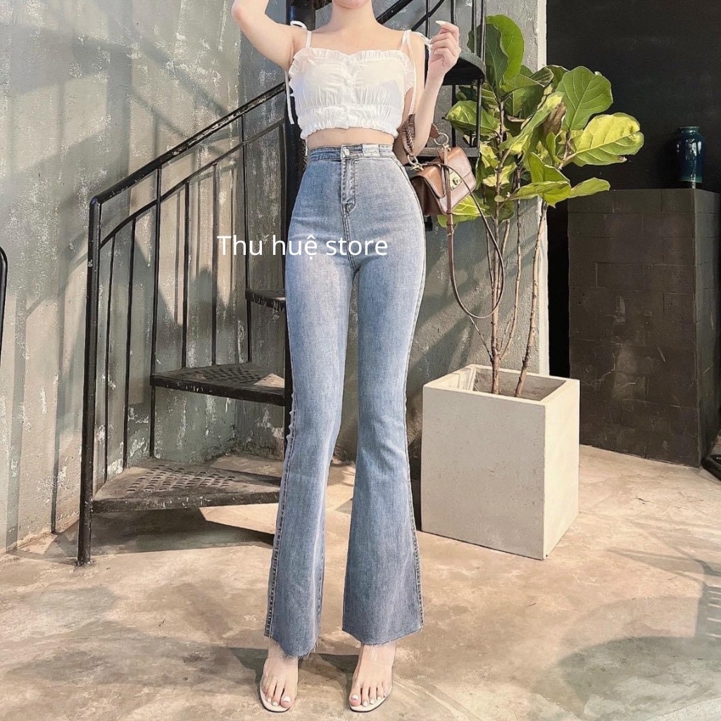 Quần Jean Loe,Quần Bò Ống Loe Lưng Cao Không Túi Trước
