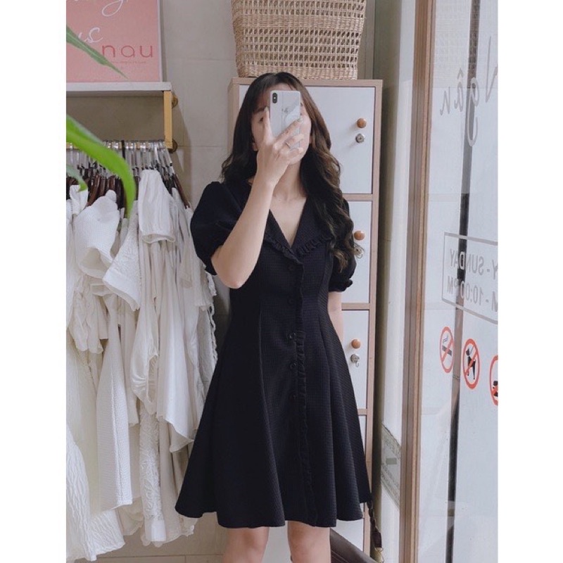 Váy Xốp Ô Cổ Chéo Chiết Eo 3 Màu Có Ảnh Thật