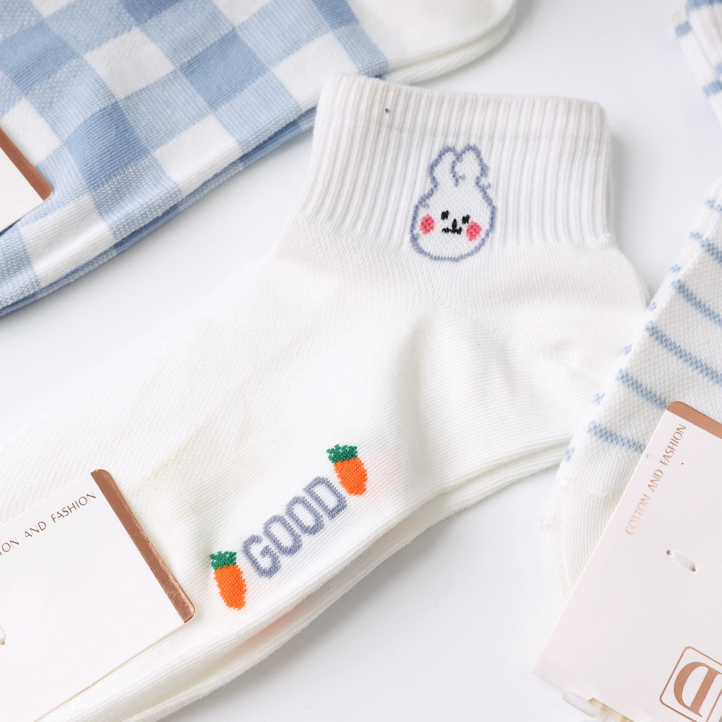 Tất vớ nữ cổ ngắn phong cách hàn quốc chất liệu cotton thấm hút in hình thỏ