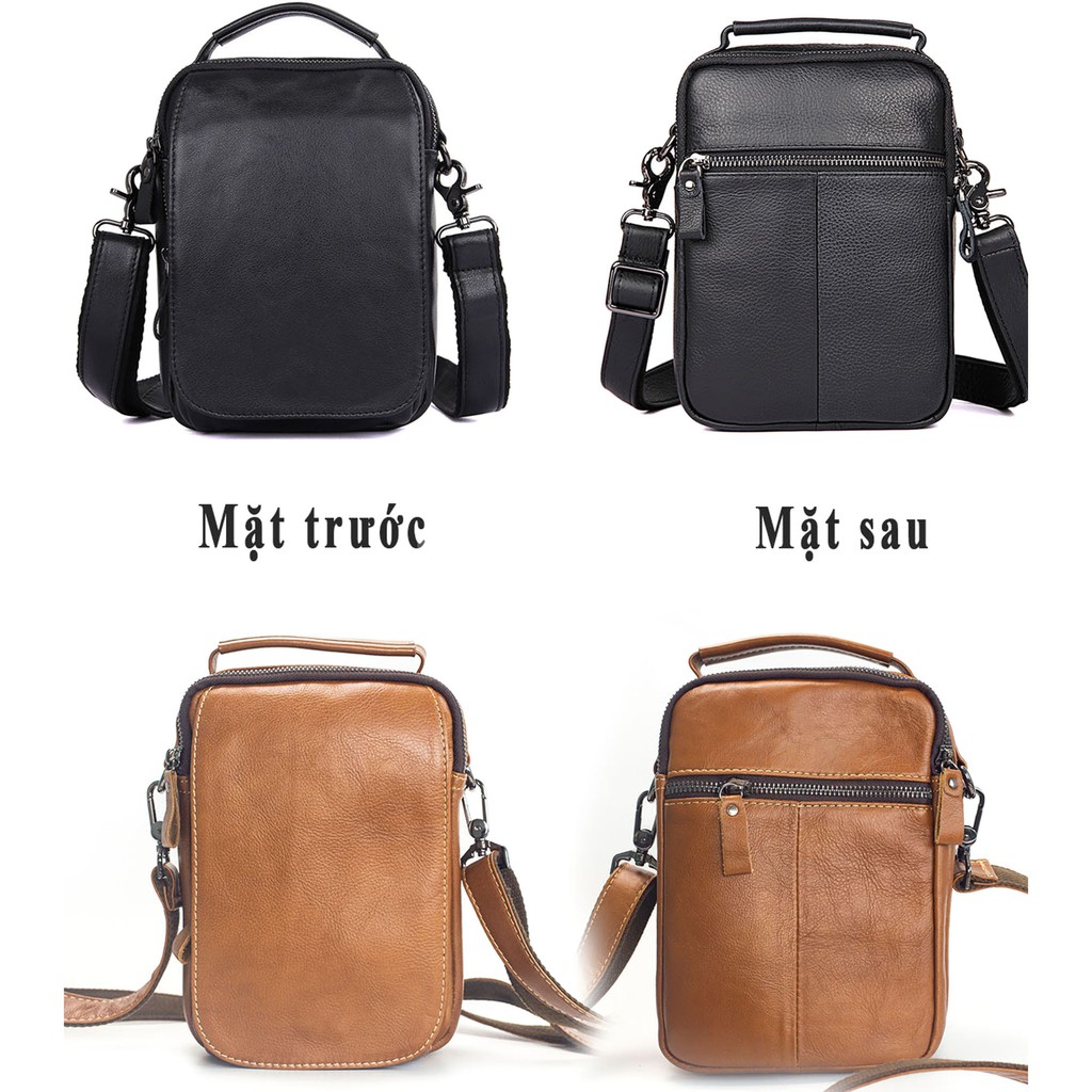 Túi chéo nam mini DC104, minibag da bò thật đựng vừa ipad mini, vật dụng cá nhân phong cách unisex, bảo hành 12 tháng