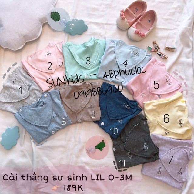 Lil -little love. Set/ Bộ dài chéo sơ sinh sợi tre kèm yếm mát rượi