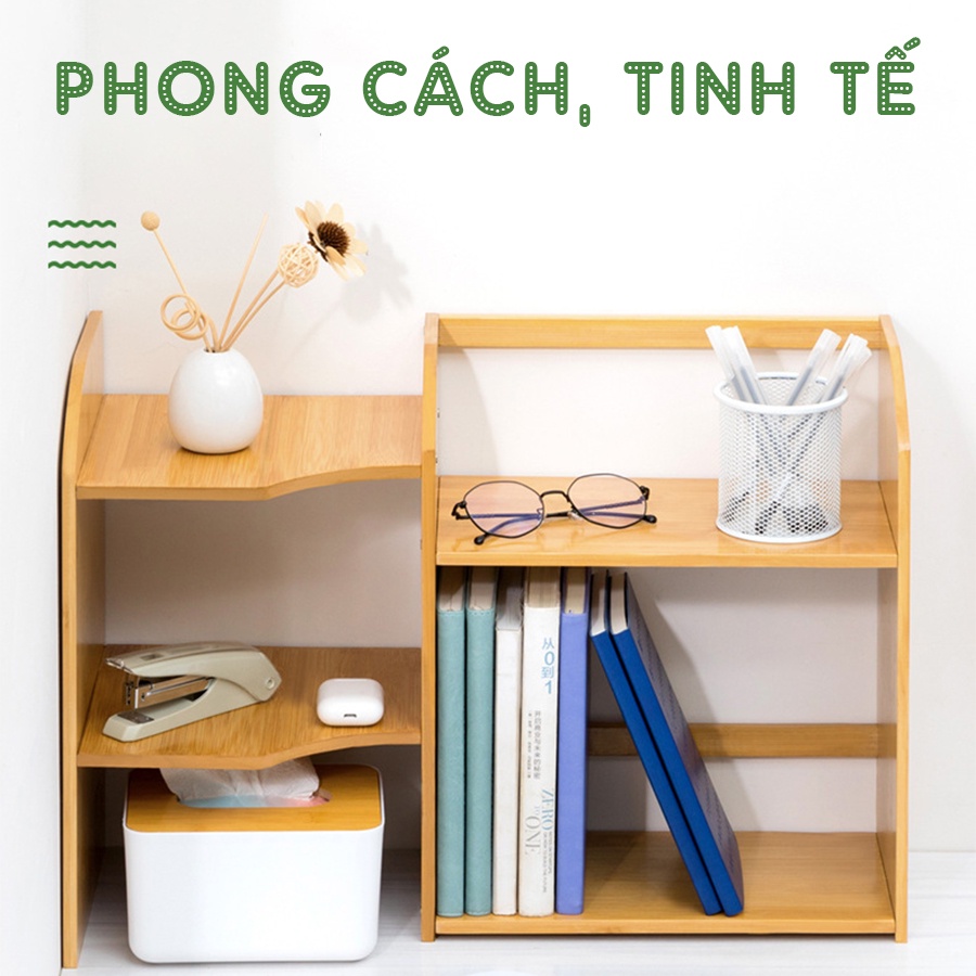 Giá kệ để sách, hồ sơ, đồ dùng để bàn bằng gỗ tre cao cấp Vango V32 Cho văn phòng, sang trọng, tiện lợi