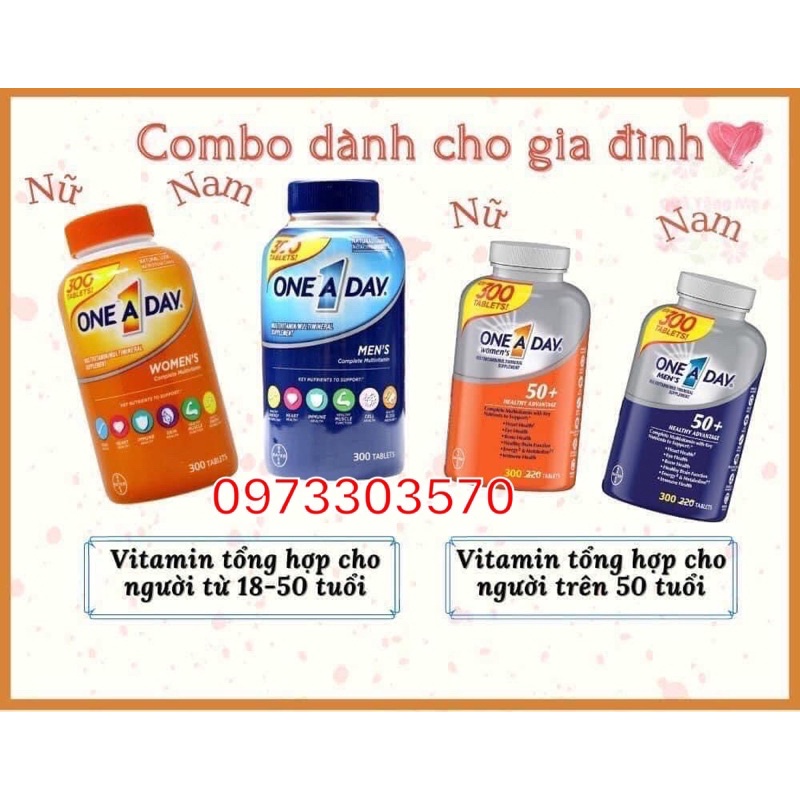 Date/2025 Viên Uống One A Day  50+dưới 50 tuổi Lọ 300 viên