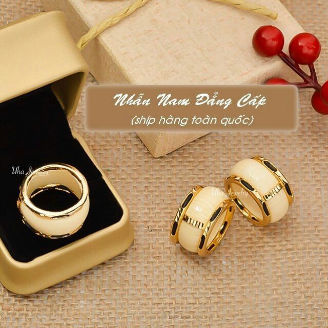 Nhẫn nam ngà phối lông tượng mạ vàng 18k