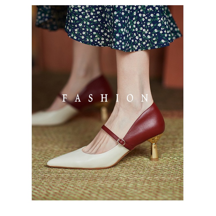 Giày Cao Gót Da Mềm Mũi Nhọn Phong Cách Retro Pháp Thời Trang 2022 Cho Nữ