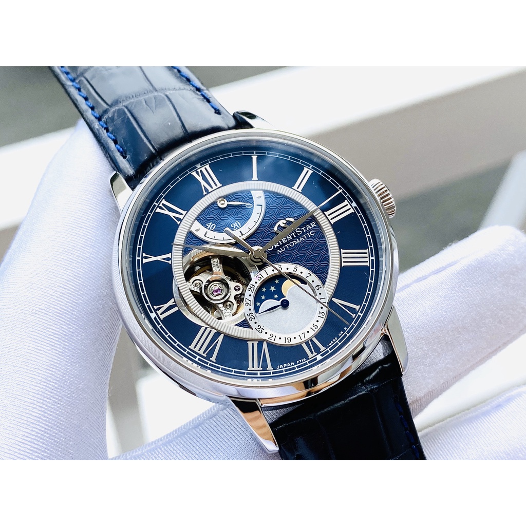 Đồng hồ nam chính hãng Orient Star Moon phase Blue RE-AM0002L00B - Máy cơ tự động - Kính Sapphire