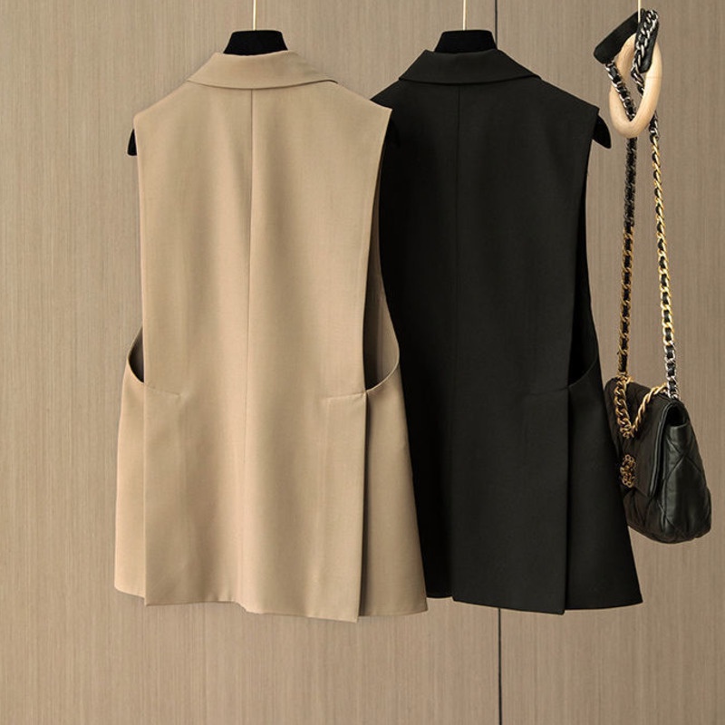 Áo vest RENJIANVSHENG 185245 không tay dáng rộng phong cách retro