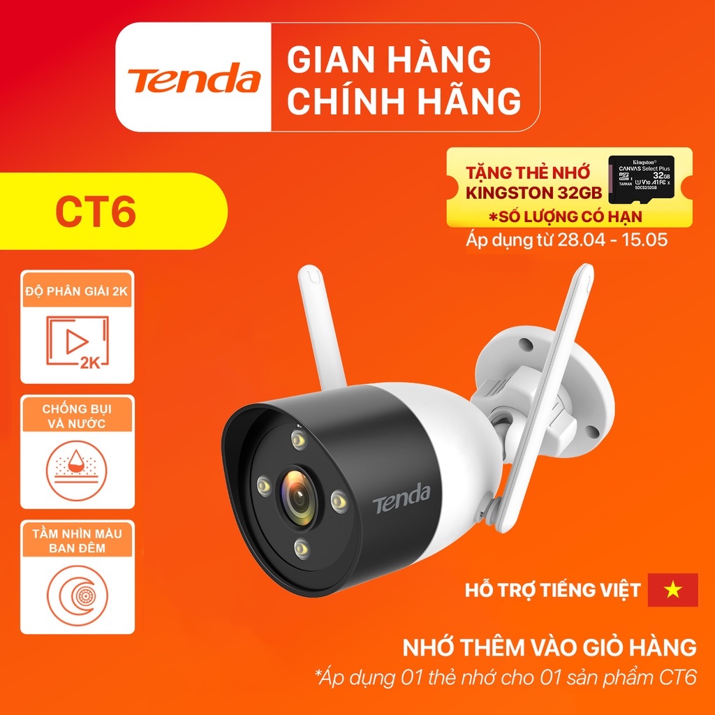 Camera Wifi Ngoài Trời Tenda CT6 Độ Phân Giải 2K - Hãng phân phối chính thức