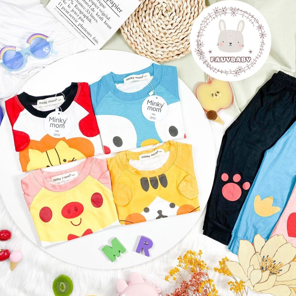 Đồ Bộ MINKY MOM Bé Trai Bé Gái Tay Ngắn Quần Dài Hình Sư Tử Chim Cánh Cụt Mèo Đỏ Màu Trẻ Em 0 1 2 3 4 5 Tuổi - Favybaby