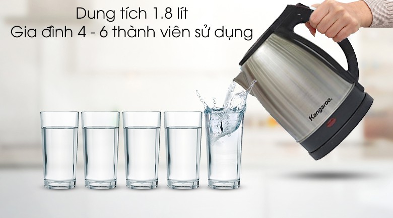 Bình siêu tốc Kangaroo 1.8 lít KG-338-hàng trưng bày,Thân bình cấu tạo 2 lớp inox đun sôi nhanh và gi