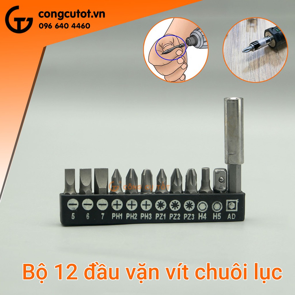 Bộ 12 đầu vặn vít chuôi lục