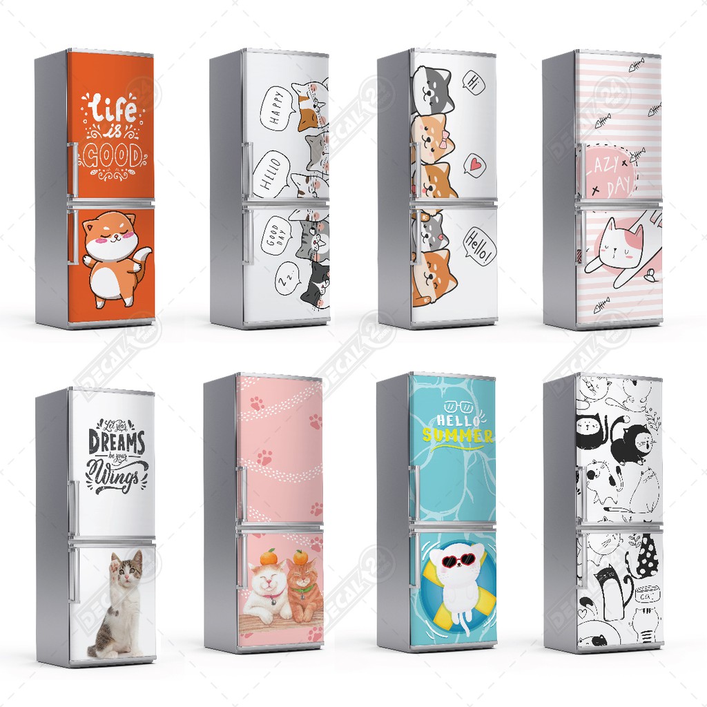 Decal dán tủ lạnh chuyên dụng siêu đẹp, Gia đình mèo Decal24h giấy dán tủ lạnh siêu bền nhiều mẫu cute - HÀNG CAO CẤP