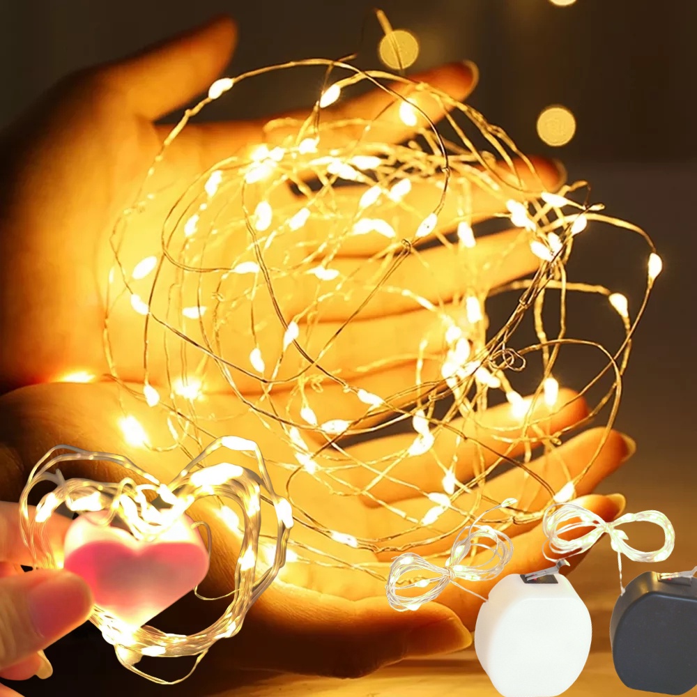 Dây Đèn LED Bằng Đồng Dài 1M 2M Dùng Pin Trang Trí Giáng Sinh / Đám Cưới / Valentine