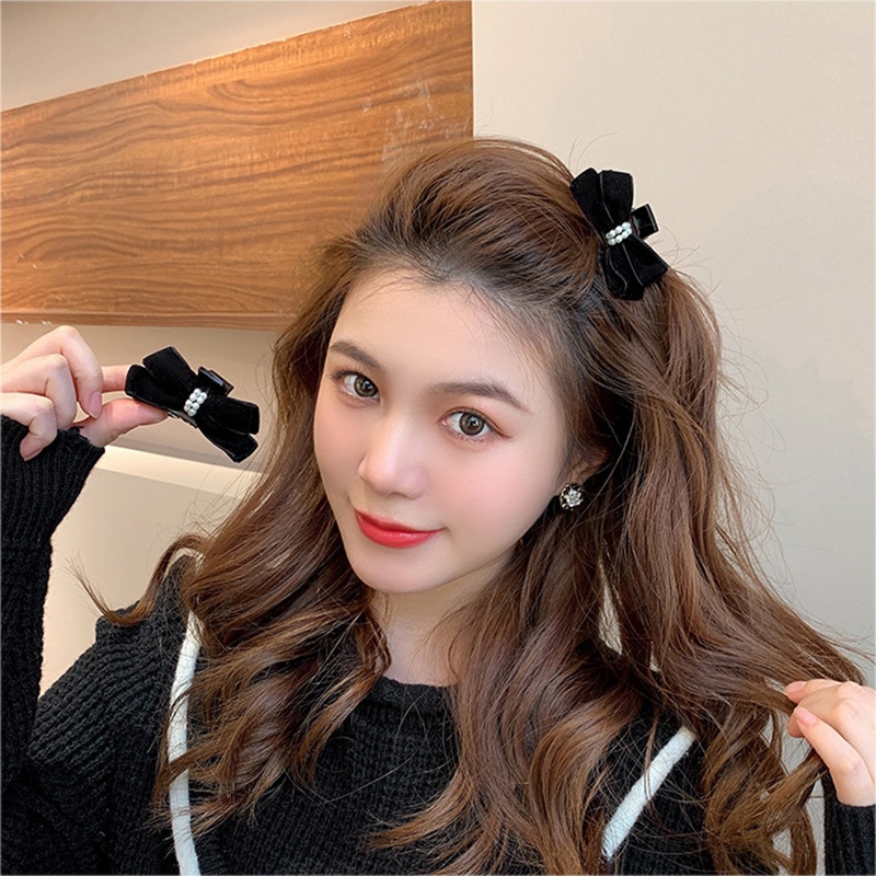 Kẹp Tóc Hình Nơ Đính Ngọc Trai Phong Cách Retro Nhật Hàn Mới