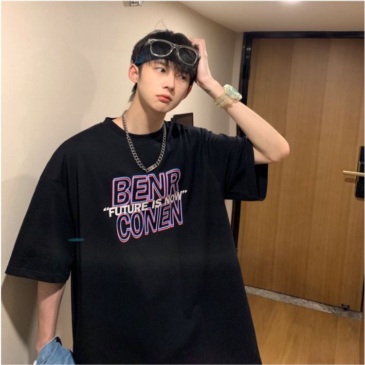 Áo thun JUSFORYOU và Future Is Now nam nữ unisex form rộng Black tee basic oversize