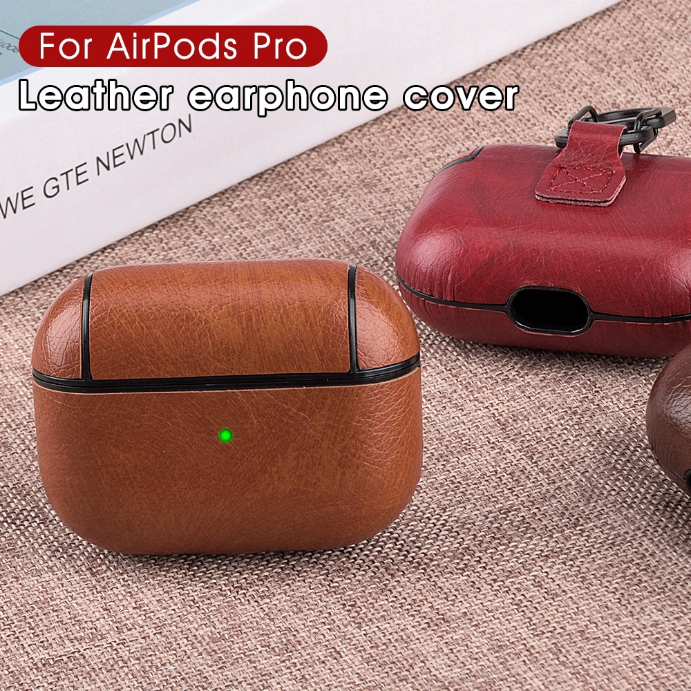 Vỏ bảo vệ hộp sạc tai nghe bluetooth không dây bằng da thích hợp cho Apple Airpods Pro kèm móc treo