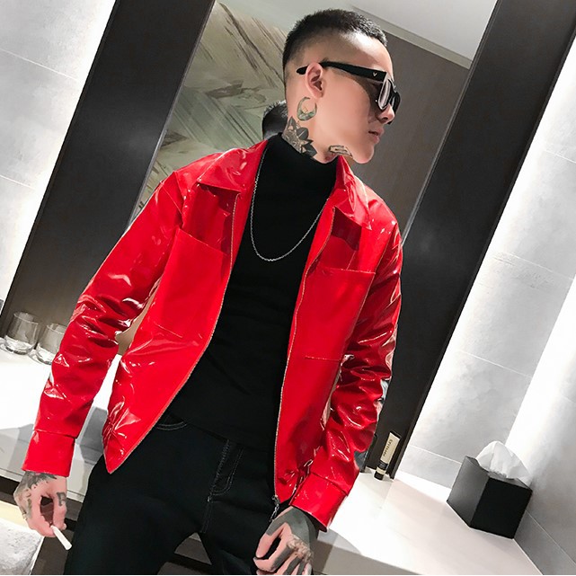 Áo Khoác Da Bóng Đỏ Nam Cao Cấp Hàn Quốc kèm video thật tại shop