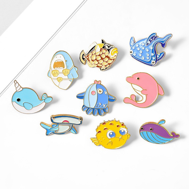 Trâm Cài Áo Hình Cá Mập / Bạch Tuộc / Cá Heo Hoạt Hình Sáng Tạo Thích