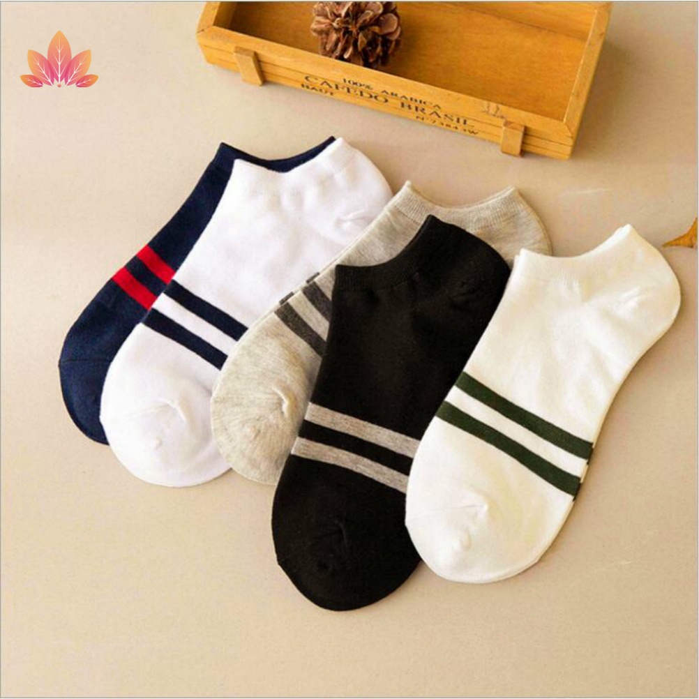 Vớ Cotton Thể Thao Cổ Thấp Chống Mồ Hôi Khử Mùi Họa Tiết Kẻ Sọc Cho Nam [Màu:As the Photo] HHTJP5