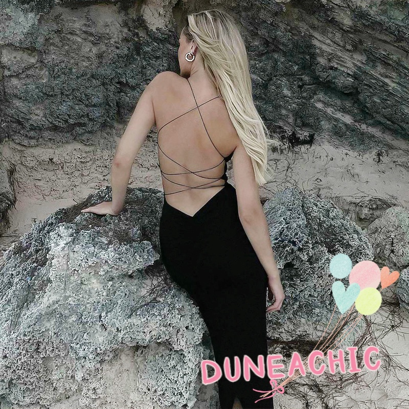 Đầm Hai Dây Hở Lưng Màu Trơn Thiết Kế Thanh Lịch Cho Nữ