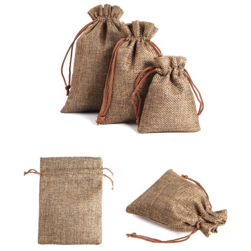Túi đựng chất liệu vải bố mềm, dây rút, kích thước 13x18cm