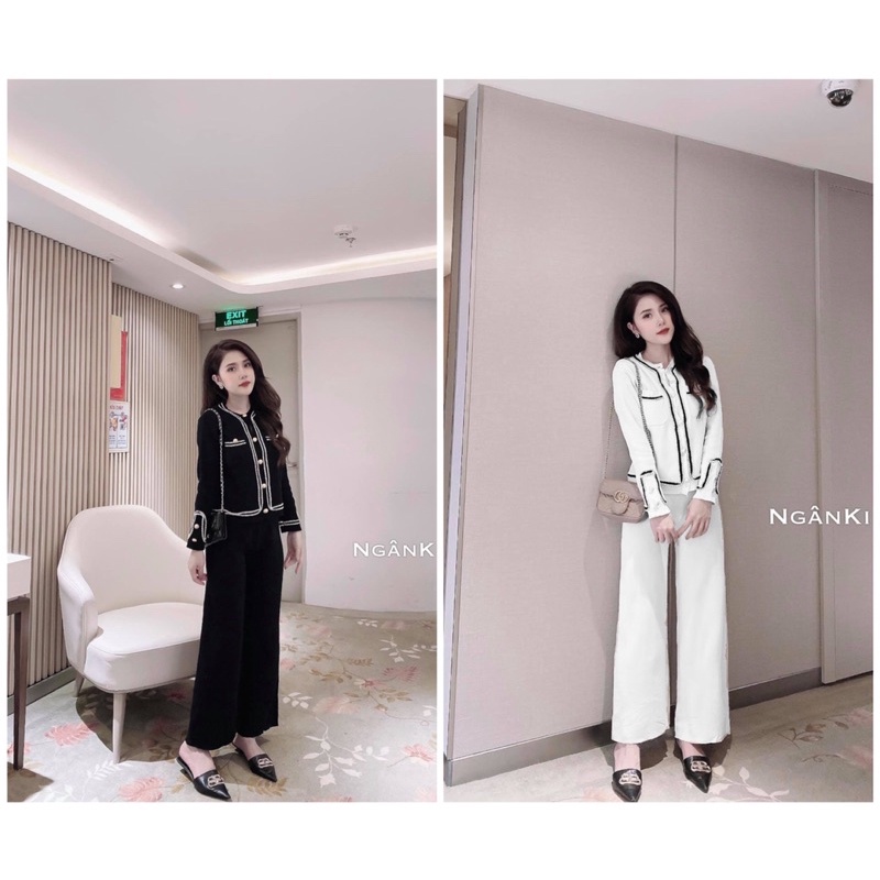 SET BỘ C.N VIỀN DÂY DẠ TÚI TRÒN QUẦN SUÔNG 2 MÀU