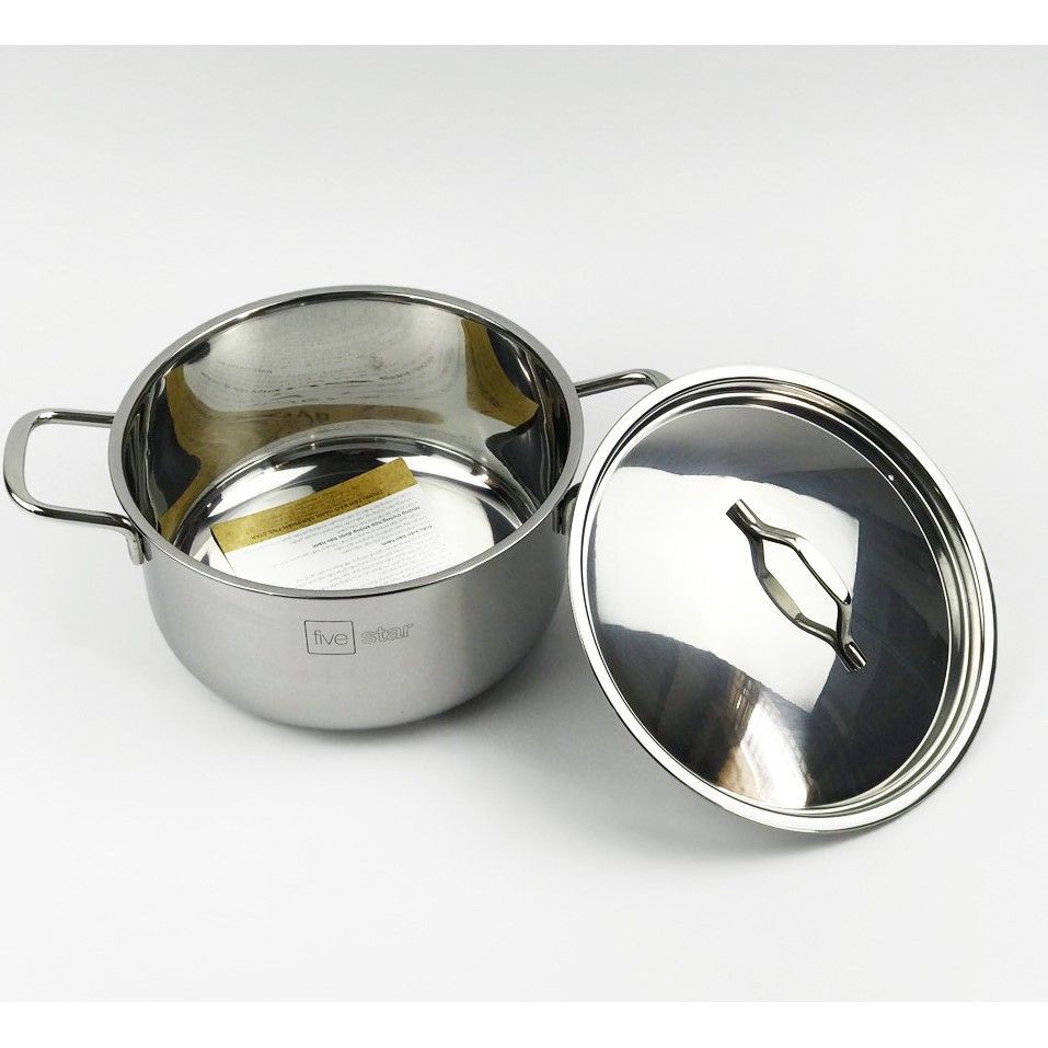 Nồi inox 3 đáy sandwich  FiveStar Standard nắp inox ,tặng 2 muỗng canh,bếp từ, gas, hồng ngoại