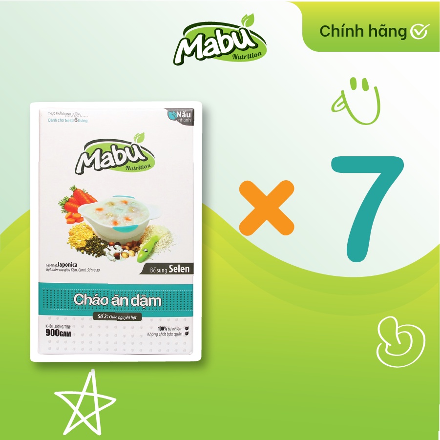 Combo 7 cháo nguyên hạt ăn dặm Mabu (900g) cho bé từ 10 -12 tháng, cháo dinh dưỡng nấu nhanh cho bé ăn dặm