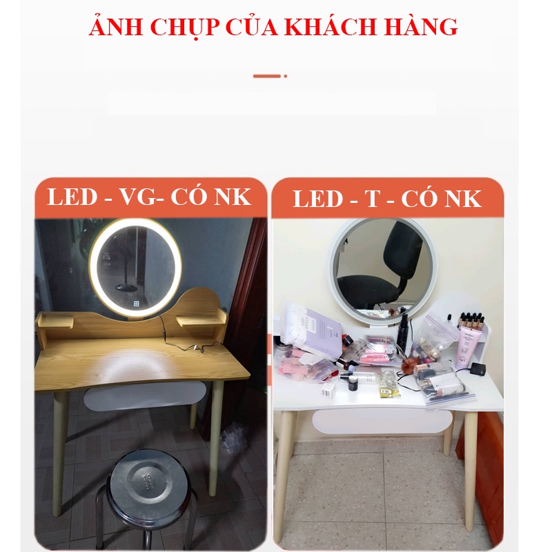 Bàn trang điểm có gương LED cảm ứng HOLI - AK11 Kích thước 80x50cm Chân cao 75cm, Có kệ và ngăn kéo tiện lợi