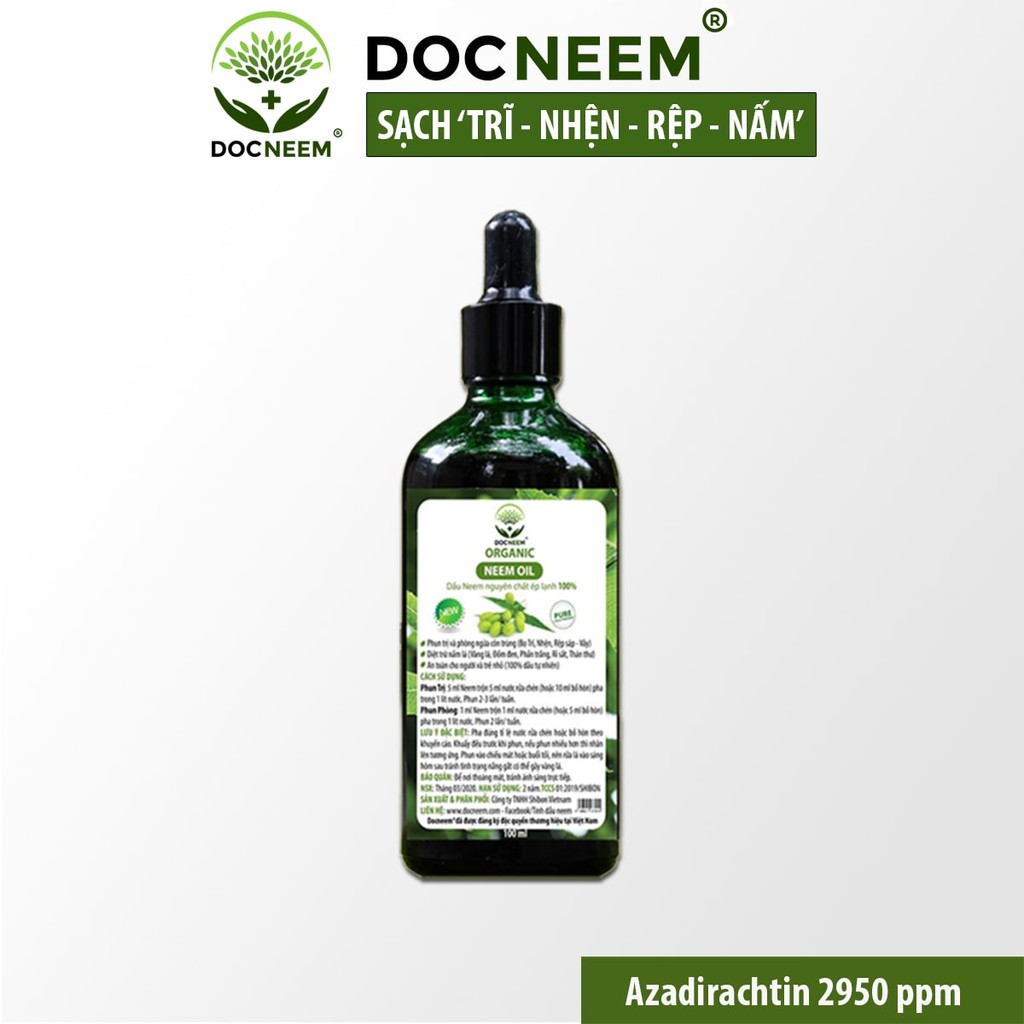 Dầu neem oil DOCNEEM hữu cơ phòng trị sâu bệnh hoa hồng, phong lan, cây cảnh, nguyên chất ép lạnh