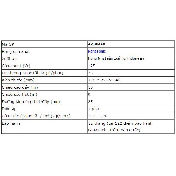 Máy bơm tăng áp Panasonic A-130JAK(125W)