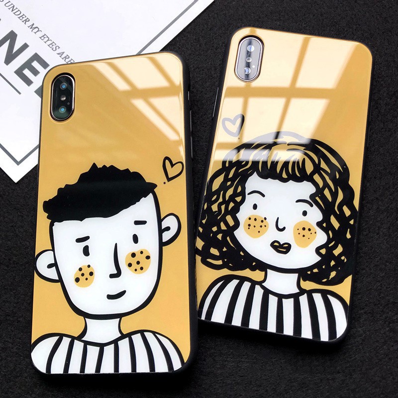 Ốp lưng kính iphone hình chàng trai cô gái dành cho iphone 6 7 8 plus x xr xs max 11 pro max - k184
