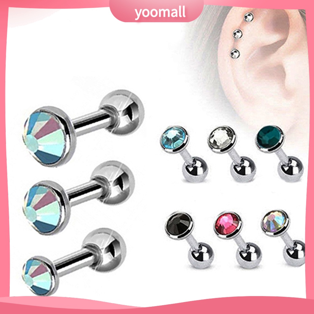 Bộ 3 khuyên tai chất liệu thép không gỉ đính đá kiểu dáng đơn giản