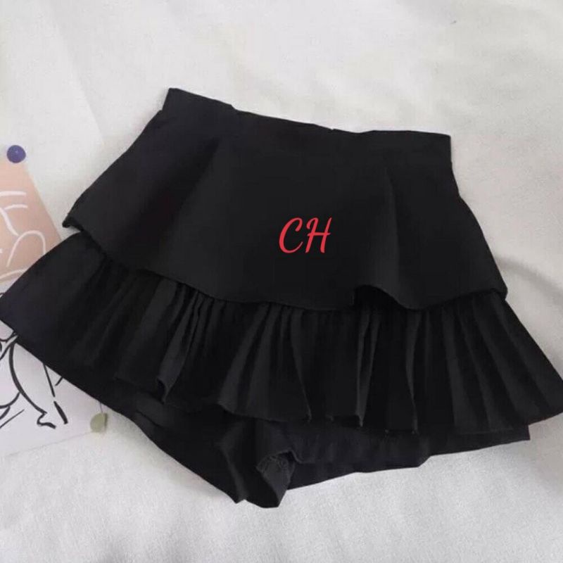 Chân Váy Đen Dáng Xòe 2 Tầng Dập Ly trongĐầm dáng ngắn Midi2 lớp có quần trong vintage