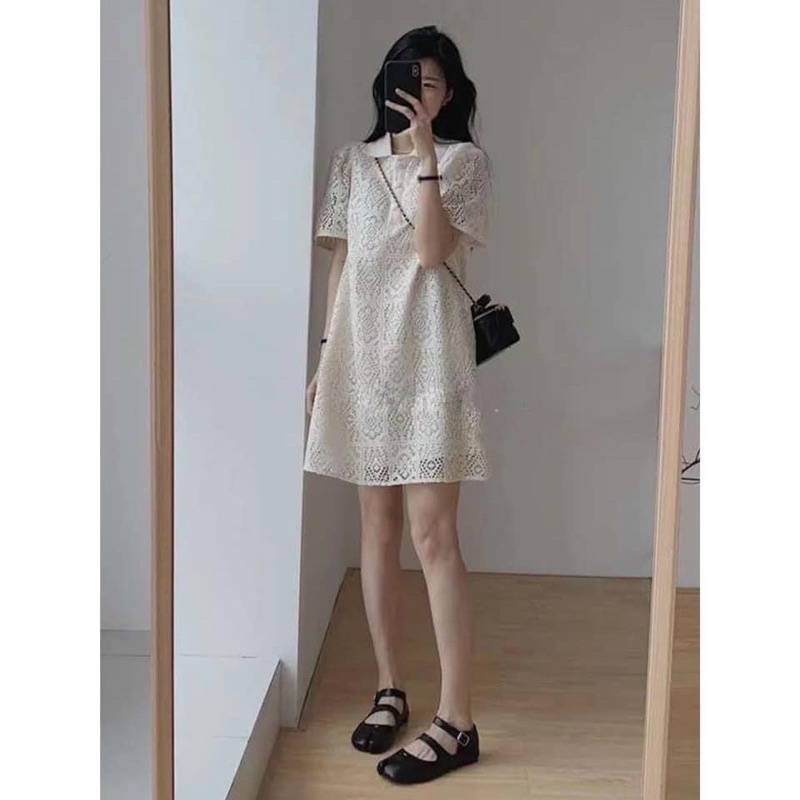 Đầm ren dáng suông cổ polo trẻ trung cho nữ
