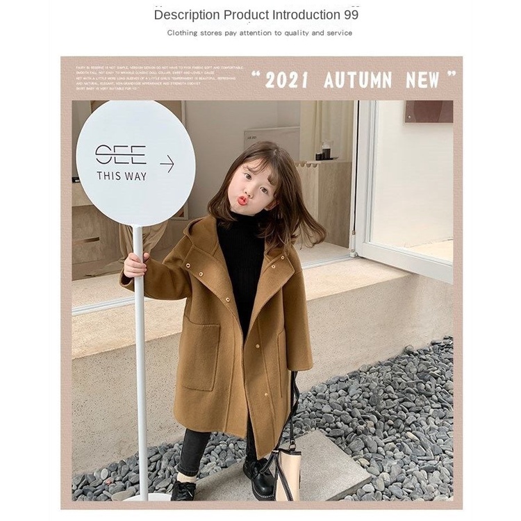 Áo khoác len có mũ phong cách Hàn Quốc thời trang mùa thu mới dành cho bé gái 2023