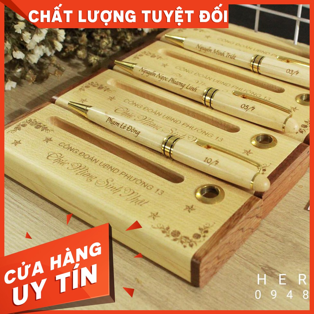 Bộ bút gỗ hộp khay + Bút bi xoay