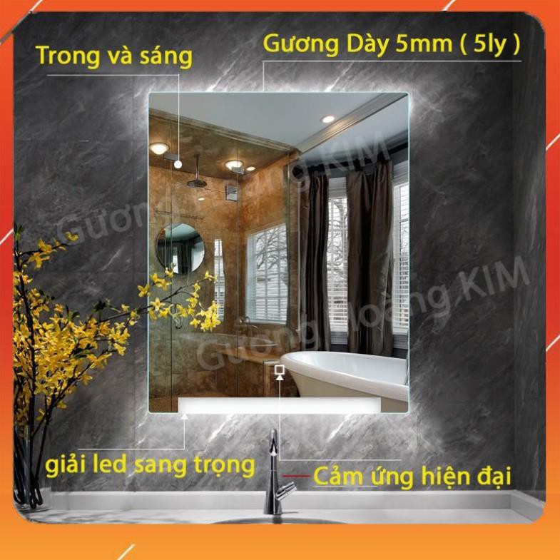 gương  phòng tắm đèn led hoàng kim cảm ứng ba chạm phá sương đồng hồ nhiệt độ kích thước 50x70 - guonghoangkimirroch | BigBuy360 - bigbuy360.vn