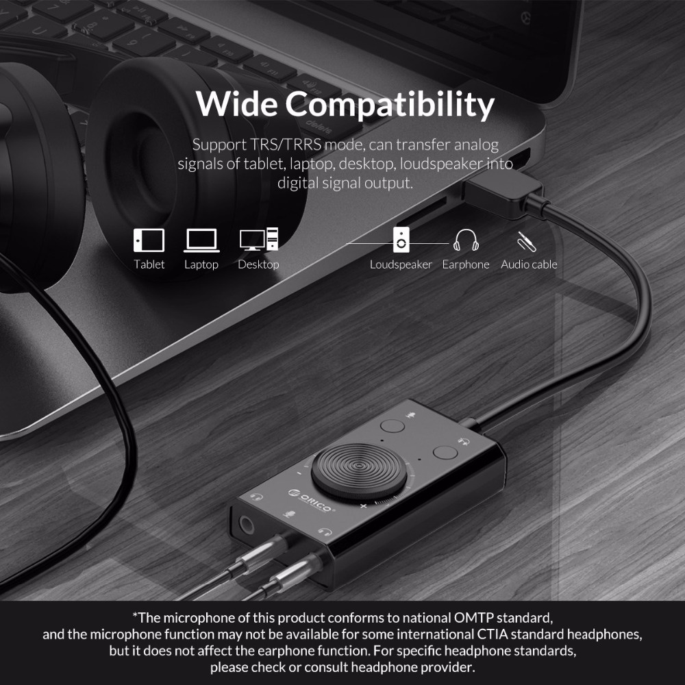 Thẻ Âm Thanh ORICO 2 Trong 1 Với 3 Cổng Ra Cho Windows Mac Linux
