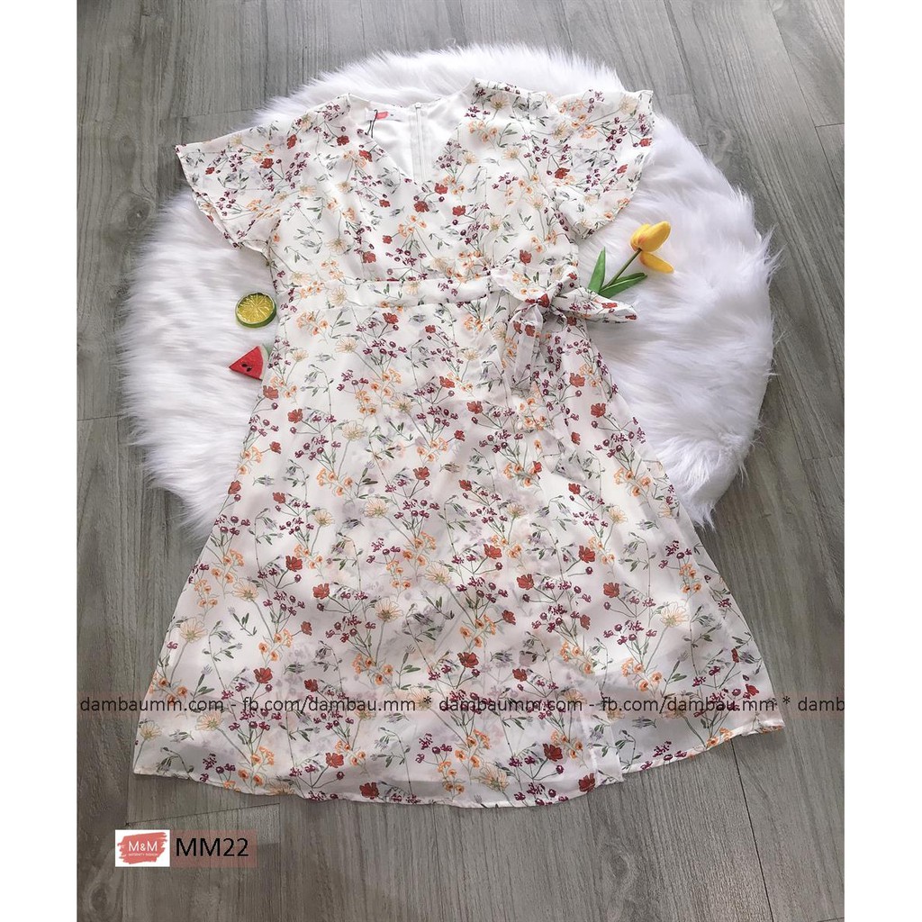 Đầm bầu hoa chéo cột dây M&M MM22