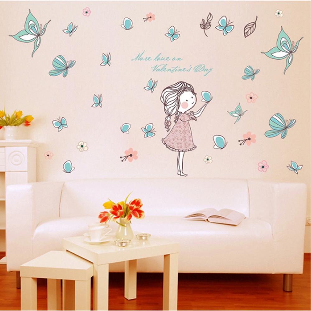Sticker Dán Tường Chống Thấm Nước Họa Tiết Bướm Bay Dễ Thương Để Trang Trí Phòng Bé Gái